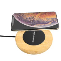 Round Shape 10W Qi Fast Charging Wooden Desk Wireless Charger Wood Pad for All Mobile Phone