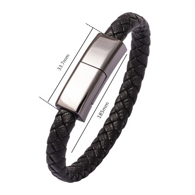 Wholesale Custom 20CM Bracelets Phone Cable Charging Charger USB Leather Bracelet USB Sync Data Charger Cord Cable