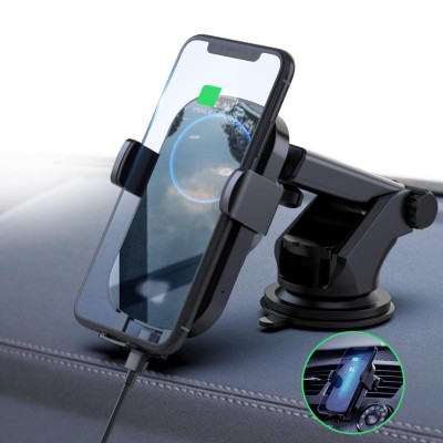 amazon top seller 10w mobile phone automatic fast qi wireless charging car mount holder wireless car charger